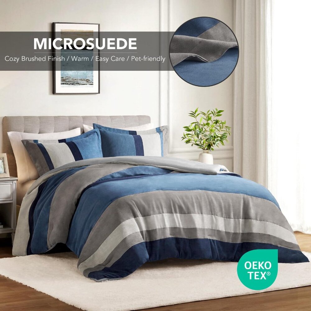 NWT Comfort Spaces 3-Piece Luxe Microsuede Comforter Set Blue Multi Full / Queen - Picture 3 of 8